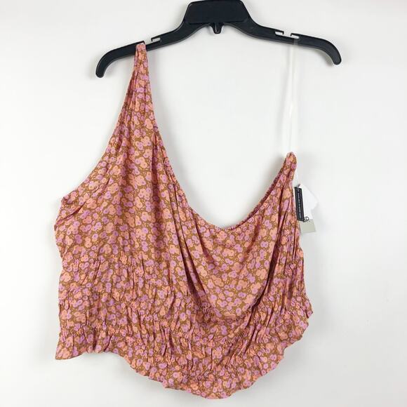 BP Nordstrom Womens One Shoulder Top 3X Tan Pink Allison Floral Lightweight NWT - Picture 2 of 7